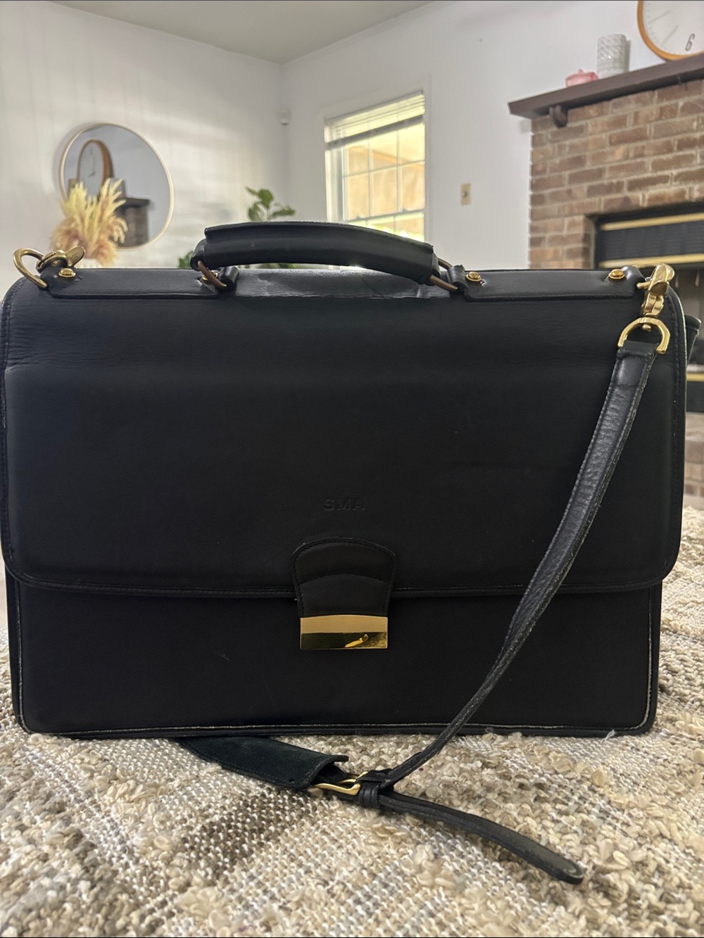 SACOCHE International Briefcase Bag Black Leather Crossbody Laptop Bag